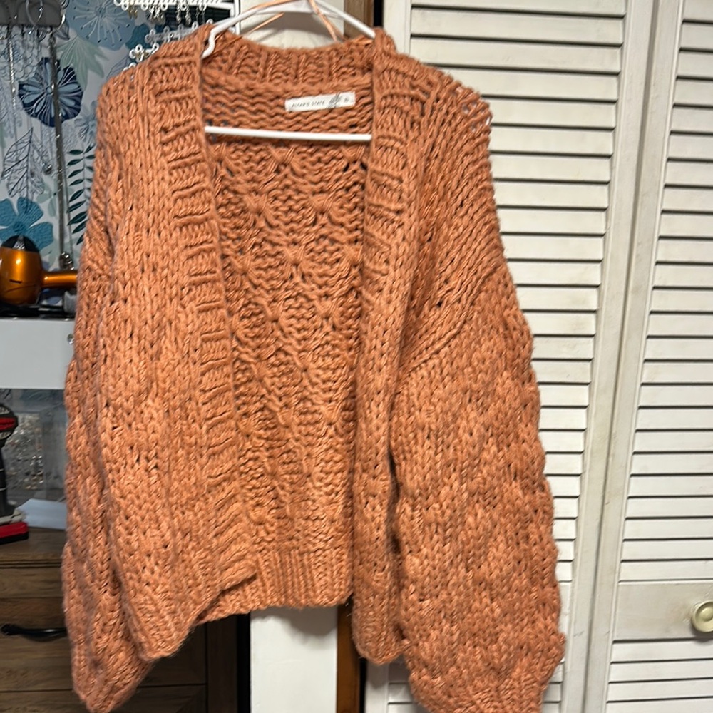 Altar'd State Orange Cardigan Sweater with Chunky Knit